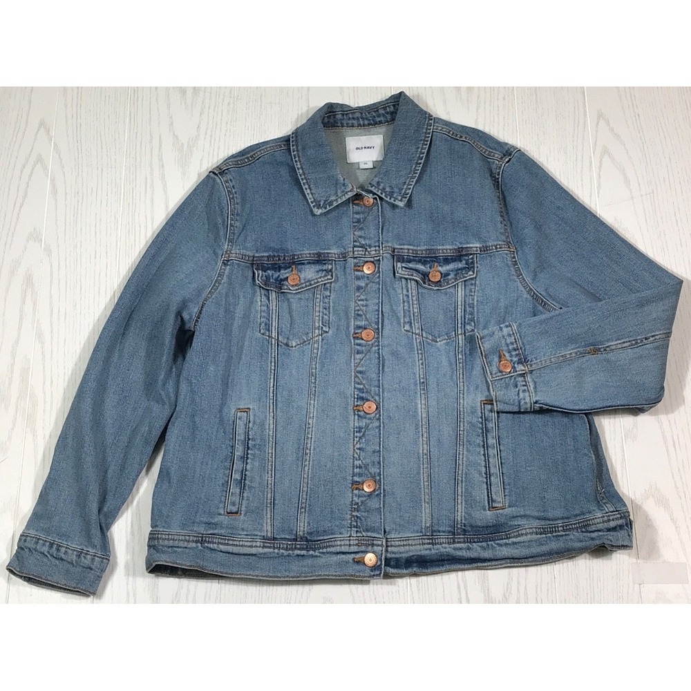 Plus Size Old Navy Denim Jacket Women XXL Blue Faded Trucker Pockets Biker Work